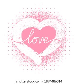 Heart cute. Heart with word love for t-shirt printing. Fashion icon isolated on white background. Pink modern hand drawn pattern for romance design, wedding greeting, prints. Vector illustration