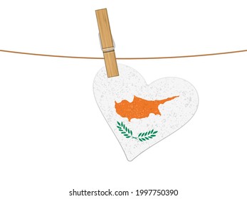 Heart Cyprus flag on clothesline. Vector illustration on a white background.