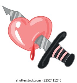 heart with a dagger, Creepy Valentine clipart, Spooky Valentine, Pastel Goth digital stickers, Alternative Valentine day vector EPS10