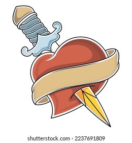 heart with dagger old school tattoo icon