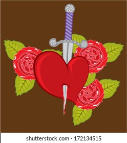 Heart Dagger Roses