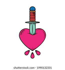 corazón con el viejo tatuaje de daga