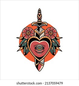 heart and dagger tattoo vector design