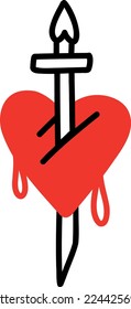 A heart with dagger. Vector illustration in doodle style