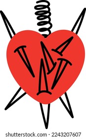 A heart with daggers. Vector illustration in doodle style