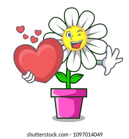 With heart daisy flower mascot cartoon