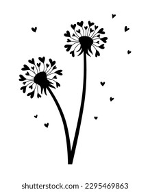 Heart dandelion. Hand drawn vector illustration. Isolated objects on white background.