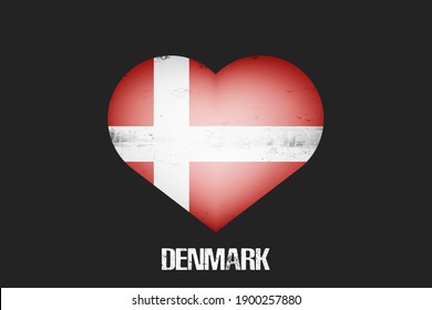 Heart with Danish national flag colors. Flag of Denmark in the form of a heart made on an isolated background. Design pattern for greeting card on an Valentines day. Vector illustration