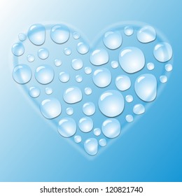 Heart from dark blue droplets of water