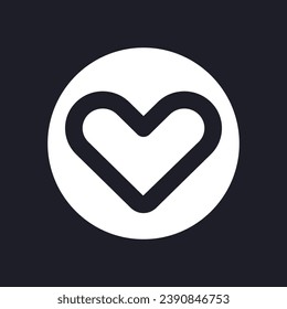 Heart dark mode glyph ui icon. Add product to favourite list. Online store. User interface design. White silhouette symbol on black space. Solid pictogram for web, mobile. Vector isolated illustration