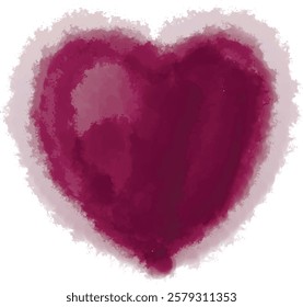 Heart dark pink watercolor on white background. Vector blot. Ink paint. St valentine day sticker, print