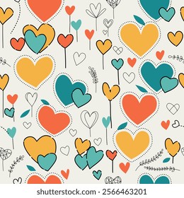 heart for valentine’s day. seamless pattern hearts, yellow orange and green hearts, heart background for valentines.