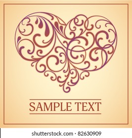 Heart is decorated design elements on a light brown background