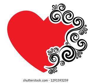 Heart decorated with floral ornament. Template for Valentine's greeting card
