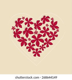 Heart decorated with red flowers, vector illustration