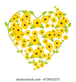 heart decoration flower yellow floral nature ornament vector illustration
