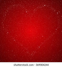 Heart for decorative design. Galaxy sky background. Red vector love heart. Holiday celebration. Dark starry night. Beautiful universe. Stars night background. Valentine day banner, poster, card.