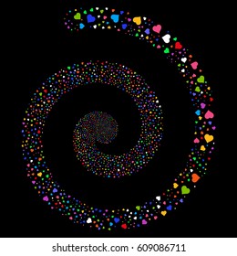 Heart decorative whirlpool spiral. Vector bright multicolored random design elements.