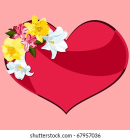 Heart with deep pink swirl and spring flowers