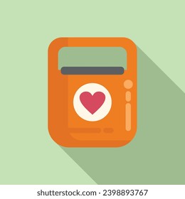Heart defibrillator icon flat vector. Patient cardiac attack. Cross life saving