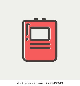Heart defibrillator icon thin line for web and mobile, modern minimalistic flat design. Vector icon with dark grey outline and offset colour on light grey background.