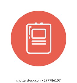 Heart Defibrillator thin line icon for web and mobile minimalistic flat design. Vector white icon inside the red circle.
