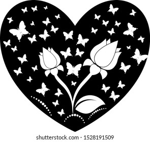 heart with delicate elements and many butterflies a symbol of a happy family life	