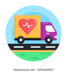 A heart delivery truck flat round icon 