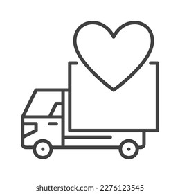 Icono o símbolo lineal del concepto de vector de vehículo de corazón y entrega