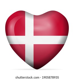 Bandera de Heart Dinamarca con fondo blanco. Ilustración vectorial.