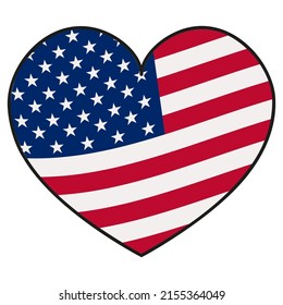 America Patriotic Heart Design. 4th of July Patriotic Symbols. Stars and Stripes. Independence day symbol with US Flag. Vector illustration