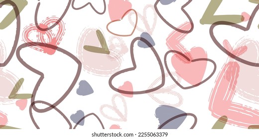 Herzdesign-Hintergrund. Fröhlicher Valentinstag. Cute doodle Stil Herzen nahtlose Vektormuster. Dekorative Textur für Hochzeitssymbol