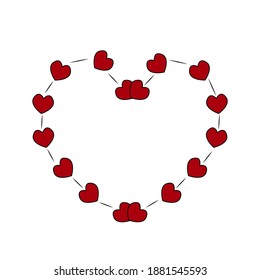 Diseño cardíaco de líneas negras y corazones rojos pequeños. Aislado sobre un fondo blanco. Ilustración del vector