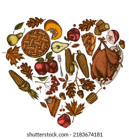 Heart design with colored thanksgiving items