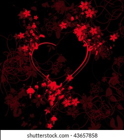 heart design with flowers over dark background