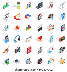 Heart design icons set. Isometric style of 36 heart design vector icons for web isolated on white background