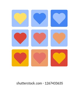 heart design icons set vector, web button, like hearts collection button colored flat designs 