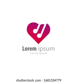 Heart design logo with a combination of music