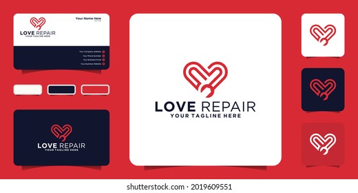 heart design logo inspiration and key tools with line art style and business card design