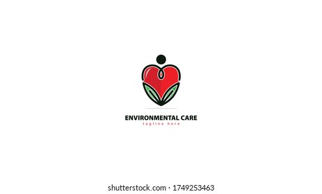 Heart design logo shape like a person combined with leaves.  Can be used for environmental care logos. vector