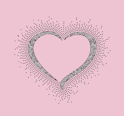 Heart Design, Love, Fashion Rhinestone Design For T Shirts And Sweatshirts. Hotfix Rhinestud Placement On Pink Background For Women's T Shirt.