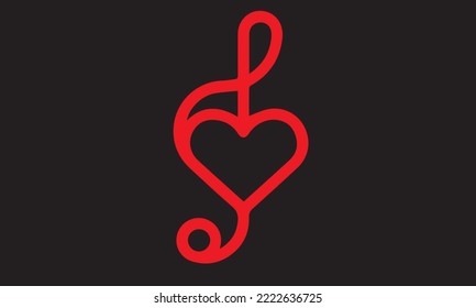 heart design with musical note on black background