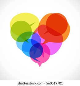 Heart design. Set of colored speech bubbles in form of heart. The file is saved in the version AI10 EPS. This image contains transparency. 