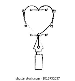 heart design sketch with fountain pen in black blurred contour