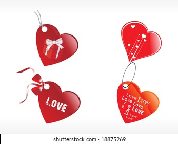 heart design tags with ribbon in red and brown, vector