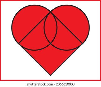 Heart design using two circles and a square.  Creativity and distinction, art for decorating halls and salons, and a cover for a book of love, gifts and celebration.  Painting, gift for all lovers