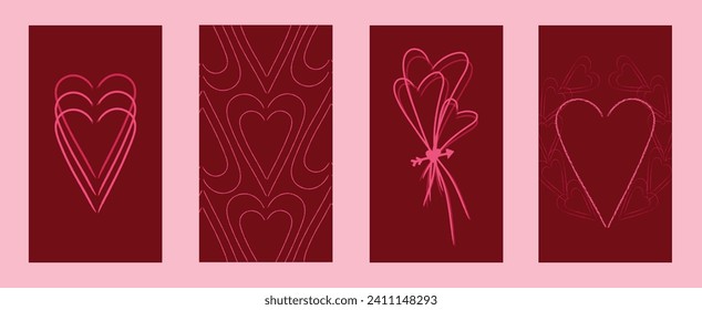 Heart designs and illustrations for Valentine's day. Romantic collection for cards, background, posters, textures and stories