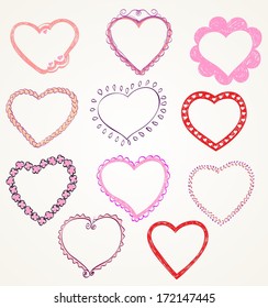 Heart designs for valentine's day. Set of frames.