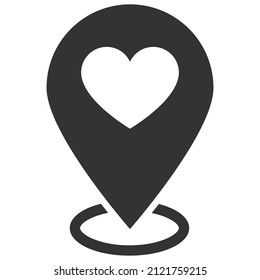 heart in destination sign on white background. Symbol of love, meeting place, location, location. Vector illustration. Are you here. Valentine's day or the location of love, boyfriend, girlfriend