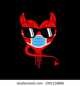 Heart devil, Funny heart devil with mask and glasses vector illustration Good for greeting card and t-shirt print, flyer, poster design, mug.